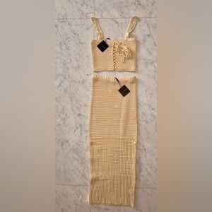 JLUXLABEL Beige Knit Skirt Set
